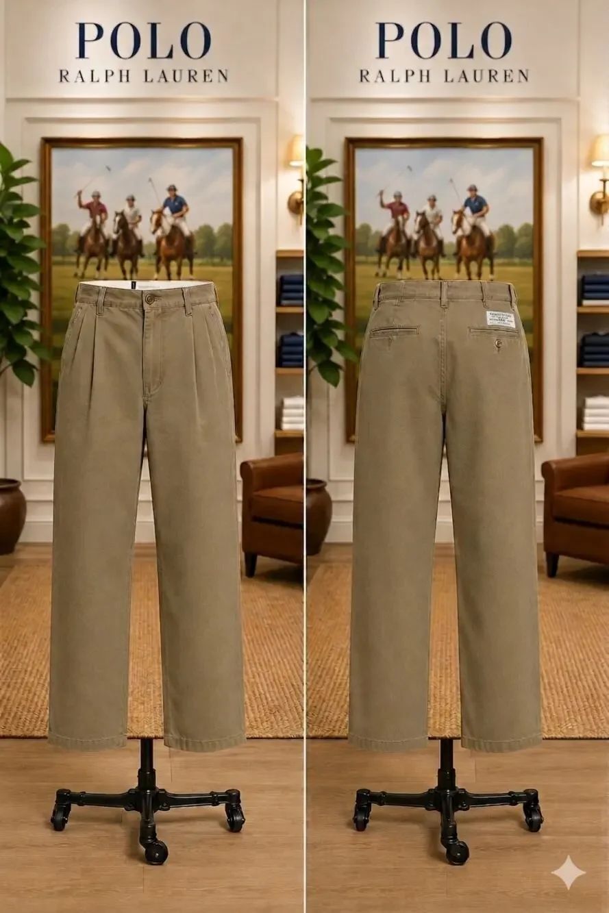 Vintage 90s Polo Ralph Lauren Andrew Pant Olive Taupe Chinos Pleated 40x30